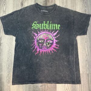 Sublime logo Sun Graphic Band T-shirt stretch Women’s size Large Long Beach Ca